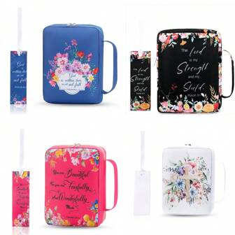 1pc Women Bible Cover Box With Built-In Bookmark, Flower Patterned Portable Bible Case For With Handle And Zipper Back Pocket, Makeup Pouch, Adult Gift, Mother's Day Gift