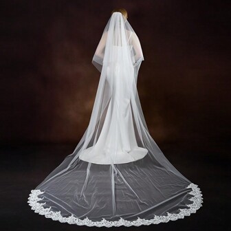 1pc Bride's Double Layer Veil With Delicate Lace, Sparkly Sequin Trim, Perfect For Outdoor Or Cathedral Style Weddings, Long Trailing Bridal Headpiece Fall Clothes For Women