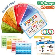 Tarjetas flash de fonética 118 fonéticas 65 tarjetas de doble cara - 20 etapas de conjuntos fonéticos CVC, dígrafos, trífonos, sonidos de vocales largas. Herramienta educativa para niños de 4 a 8 años (4 anillos de plástico) - Tarjetas didácticas de fonética - Ver 3