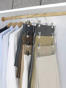 4-Layer Skirt Hanger & 4-Layer Trouser Hanger, Foldable Chrome-Plated Space-Saving Clothes Organizer, 1pc White