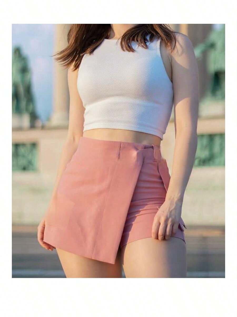 falda short top y moño casual, bohemia sexy dulce romántica - Rosa - Ver 1