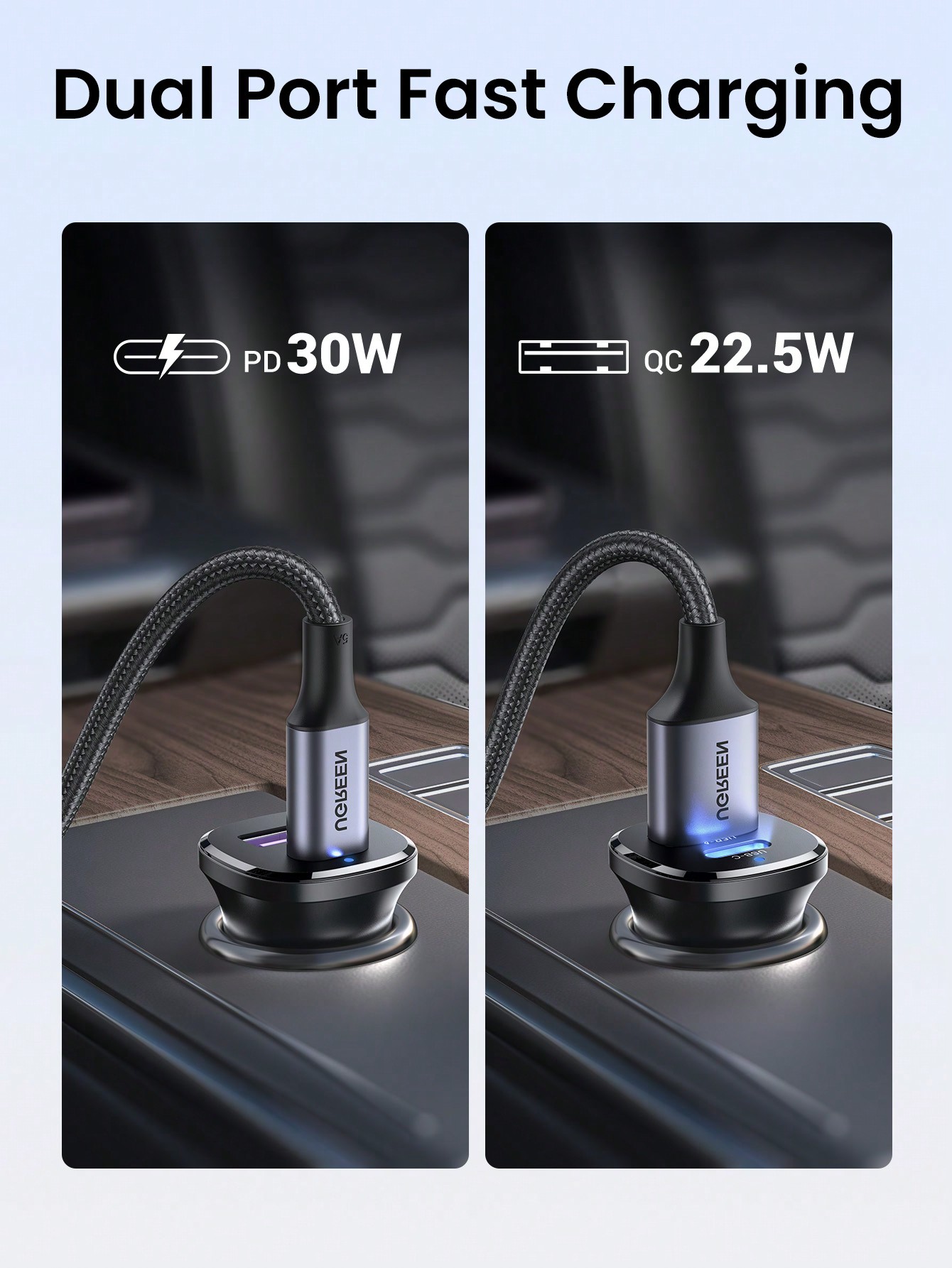 UGREEN شاحن سيارة من UGREEN قوة 30 واط من نوع C شا...