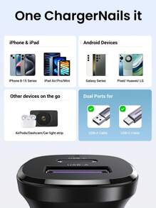 Cargador de coche UGREEN de 30W, cargador rápido tipo C compatible con 15, 14, 13 Pro Max, compatible con S25, S24, S23