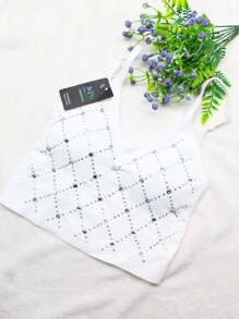 Top De Microfibra Con Almohadilla Y Diseño De Piedras Brillantes, Comodidad y Calidad Premium - Blanco - Ver 1