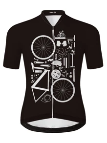 男士騎行運動衫，山地自行車運動衫，含濕排，透氣速乾網眼布料 - 黑與白 - 查看 1