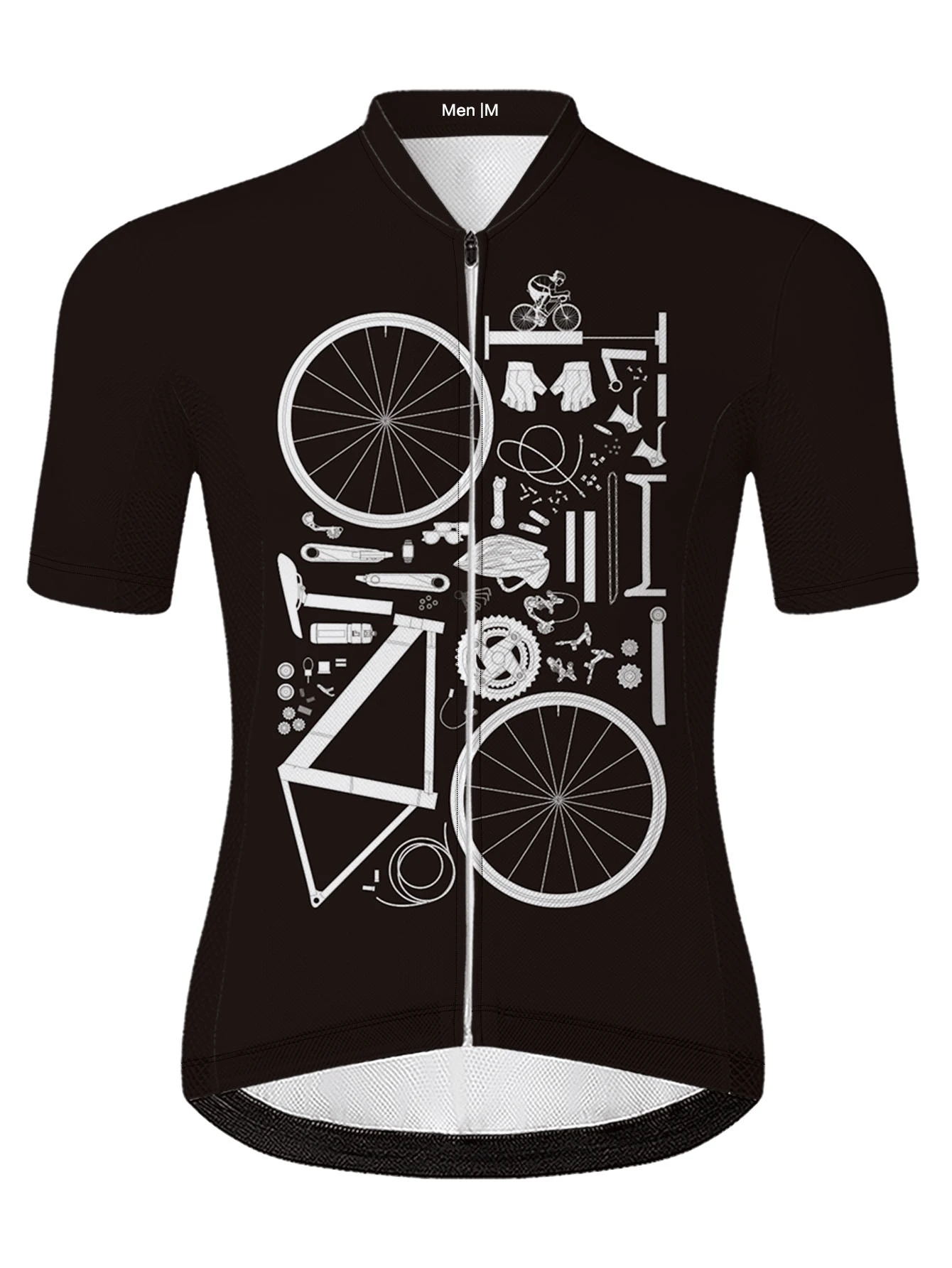 男士騎行運動衫，山地自行車運動衫，含濕排，透氣速乾網眼布料 - 黑與白 - 查看 1