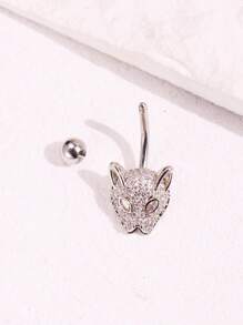 1pc Fashionable Leopard Head Rhinestone Belly Button Ring, Women's Body Piercing Jewelry