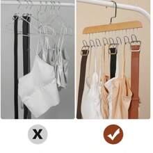 Multifunctional 8-Hook Wooden Clothes Hanger, Portable And Elegant, Suitable For Students, Wardrobe, Ties, Underwear, Camisoles, Cami Top, Bags Organizing - Multicolor - View 8