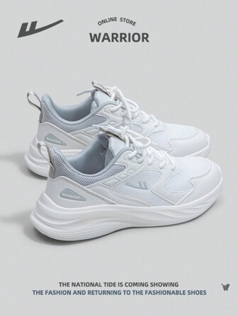 WARRIOR 1雙運動款透氣女士白色戶外跑鞋，前面綁帶設計和柔軟鞋底