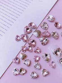 1 Bag 20pcs Nail Decoration, Transparent, Pink, Heart-Shaped, Three-Dimensional Heart-Shaped Design Nail Art, Couples, Marriage, Dating, Dating Occasions, Europe, The United States, DIY Elements Are Popular In Japan And Korea, Size 6mm 8mm Nails Charms Nails Supplies Nail Gems