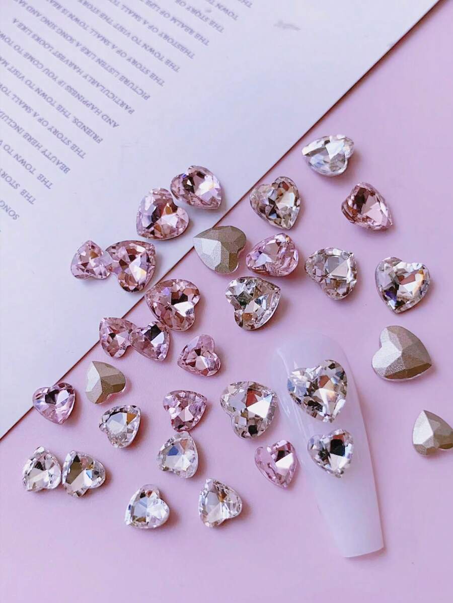 1 Bag 20pcs Nail Decoration, Transparent, Pink, Heart-Shaped, Three-Dimensional Heart-Shaped Design Nail Art, Couples, Marriage, Dating, Dating Occasions, Europe, The United States, DIY Elements Are Popular In Japan And Korea, Size 6mm 8mm Nails Charms Nails Supplies Nail Gems