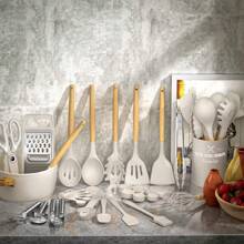 TAIMASI Kitchen Utensils Set- 34PCS Silicone Cooking Utensils With Holder, Heat Resistant Kitchen Utensil Spatula Set For Nonstick Cookware, Black Wooden Handles Kitchen Gadgets Tools Set - Perfect For Thanksgiving, Christmas, New Year's, And Mother's Day Cooking And Gifting