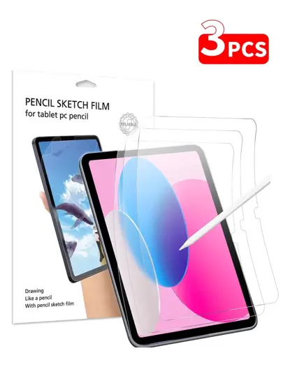 3 件纸感屏幕保护膜适用于 iPad 2024 / Redmi Pad Se / Mi Pad / HONOR Pad，绘图纸状膜适用于三星 Galaxy Tab，高灵敏度软膜适用于华为 MatePad Air，防眩光礼物，适合生日、家人、朋友，Pad 屏幕保护膜，Pad 配件防水防震防摔防刮防指纹全覆盖