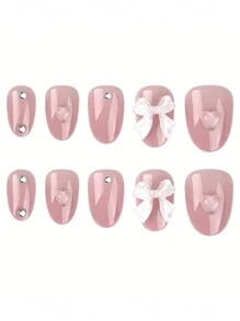 情人节新年顶级新年假期。圣诞礼物 24 可重复使用粉色白色渐变熊蝴蝶结心形珍珠杏仁指甲短杏仁指甲圣诞风格圣诞礼物圣诞派对指甲指甲假指甲佩戴指甲人造指甲，中等漩涡杏仁形欧美指甲，专为女性和女孩和学生设计 1 片果冻胶加 1 个锉刀（锉刀颜色随机） - 彩色 - 查看 3