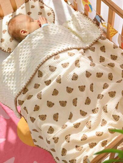 1pc Cartoon Bear Pattern Baby All Season Soft & Comfy Plush Blanket, Thickened Nursery Nap Quilt, Children Air-Conditioning Warm Throw, Adults Office & Car Use Windproof Shawl