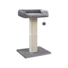Cat Scratching Post, Cat Scratcher With 15.7 X 11.8 Inches Plush Perch, 27.9-Inch Tall Scratch Post With Woven Sisal, Pompom, Removable Washable Cover
