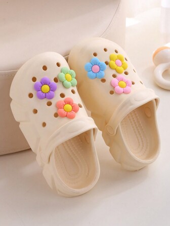 HOEASE Cute Cartoon Flower Design Clogs For Girls, Breathable Non-Slip Slip-On Sandals, Indoor Outdoor Beach Shoes Garden Shoes For All Seasons
