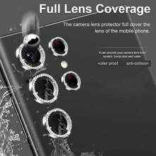 1 Set 9D Rhinestone Lens Protector, Ring Cover Film ,Tempered Glass Camera Compatible With Samsung Galaxy S25Edge S24FE S25Ultra S25Plus A16 A26 A36 A56 A55 A15 A35 A25 A05 A05S A24 A34 A14 A54 S24Ultra S24 S24Plus S22Ultra S23Ultra S23Plus S23/IPhone16ProMax IPhone16 IPhone16Pro IPhone16plus IPhone15ProMax IPhone15 14 13 12 11Pro Gift For Birthday, Family, Friends Sparkling Crystal, Lens Protector, Phone Accessories