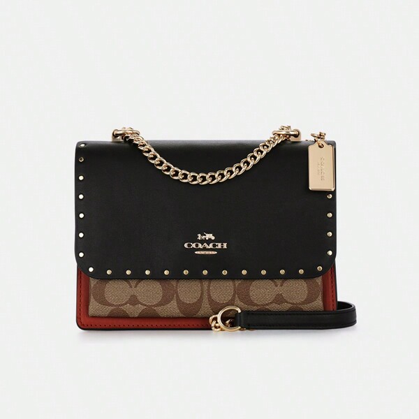 Coach Klare Crossbody In Signature Canvas With Rivets Women Handbag Shoulder Bag Magnet Closure Metal Chain Leather 90400 IME7V