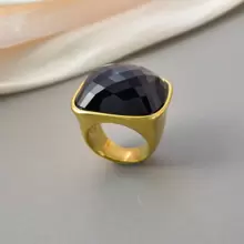 1 Peça Anel Quadrado Grande Decorado com Gemas, Banhado a Ouro 14K em Aço Inoxidável, para Homens e Mulheres, Luxuoso e Elegante