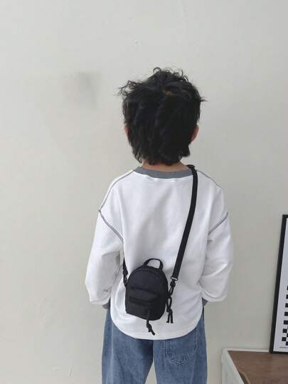 1pc Fashionable Nylon Zipper Closure Children Bag, Korean Version Simple Shoulder Bag Suitable For Daily Use, Unisex