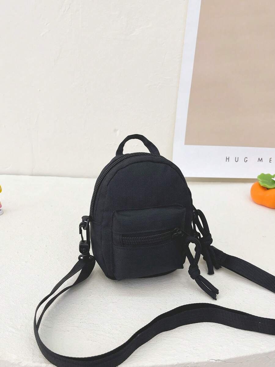 1件男孩女孩尼龍拉鍊開合時尚包韓式簡約時髦斜挎包,適合日常使用 - 黑色 - 查看 1
