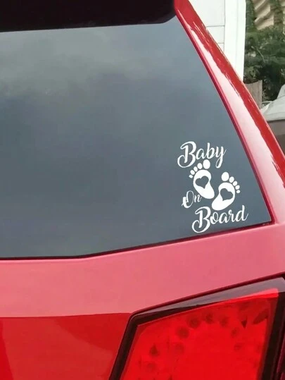 1入組卡通汽車車身裝飾貼，白色心形和腳印圖案，適用於嬰兒