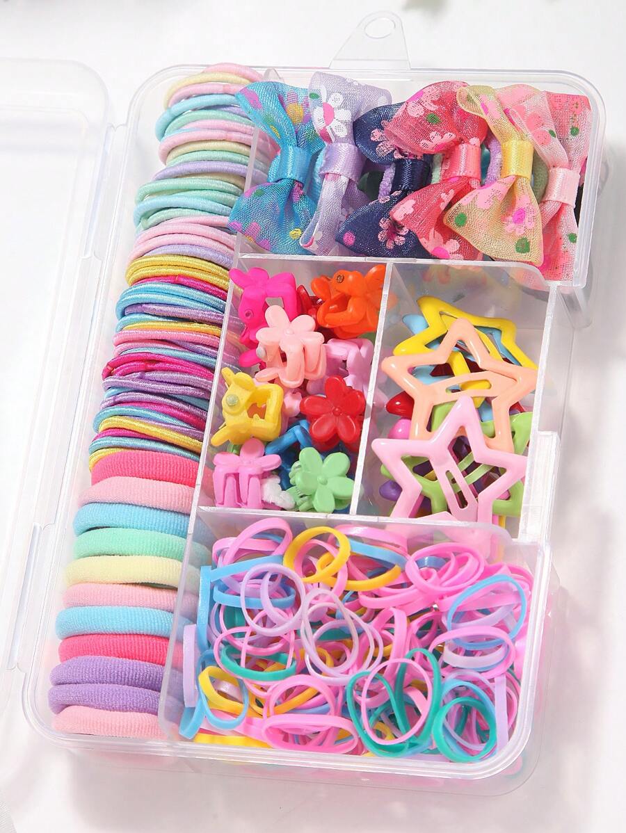 296pcs Little Girls Colorful Hair Accessories Set Including Hairpins, Hair Ropes, Rubber Bands, Star Hair Clips, Dopamine Hair Accessories, Hair Claws And Small Hairpins, Delicate Gift Box, Collection