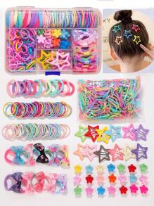 296pcs Little Girls Colorful Hair Accessories Set Including Hairpins, Hair Ropes, Rubber Bands, Star Hair Clips, Dopamine Hair Accessories, Hair Claws And Small Hairpins, Delicate Gift Box, Collection