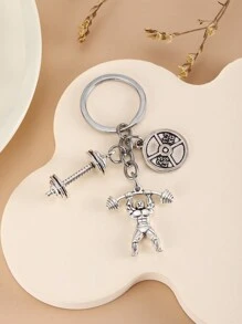 1pc Weightlifting Keychain Dumbbell Barbell Key Ring Fitness Charm Key Chain Car Accessories Bag Charm Backpack For School Cute Goth Y2k Christmas Gift Ideas - Antique Silver - View 1