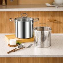 1pc Deep Fryer Pot, Stainless Steel Frying Pot With Basket 118.35oz, Stock Pot With Lid, 2 In 1 Fry Pot For French Fries, Chicken, Cooking Vegetables, Cookware, Kitchenware, Kitchen Supplies, Kitchen Items - Silver - View 1