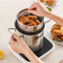 1pc Deep Fryer Pot, Stainless Steel Frying Pot With Basket 118.35oz, Stock Pot With Lid, 2 In 1 Fry Pot For French Fries, Chicken, Cooking Vegetables, Cookware, Kitchenware, Kitchen Supplies, Kitchen Items - Silver - View 5