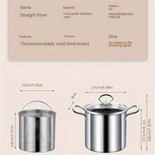 1pc Deep Fryer Pot, Stainless Steel Frying Pot With Basket 118.35oz, Stock Pot With Lid, 2 In 1 Fry Pot For French Fries, Chicken, Cooking Vegetables, Cookware, Kitchenware, Kitchen Supplies, Kitchen Items - Silver - View 2