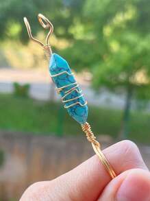 1pc Natural Colorful Crystal Raw Stone Cigarette Holder Ring: Prevent Finger Yellowing - Multicolor - View 12