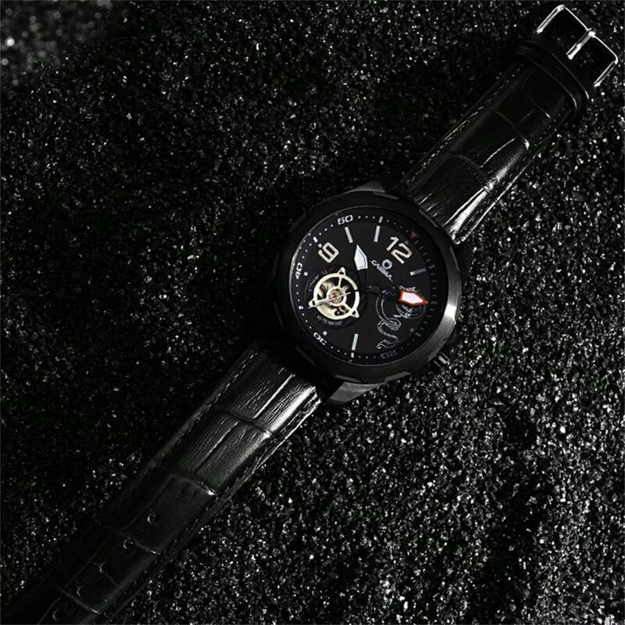 精英商務防水經典機械手錶 - 黑色 - 查看 1