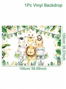 1Pc 100*150Cm Vải Nền Vinyl Phong Cách Động Vật Rừng Rậm, Biểu Ngữ Phông Nền, Chủ Đề Safari Động Vật Rừng Rậm Tiệc Sinh Nhật Ngày Lễ Gia Đình Phòng Tiệc Tường Vật Dụng Trang Trí Nền - màu xanh lá - Xem 3