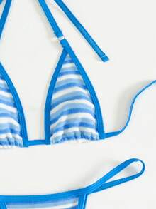 新品 女士微型三角形文胸毛巾条纹吊带露背比基尼套装，夏季沙滩装