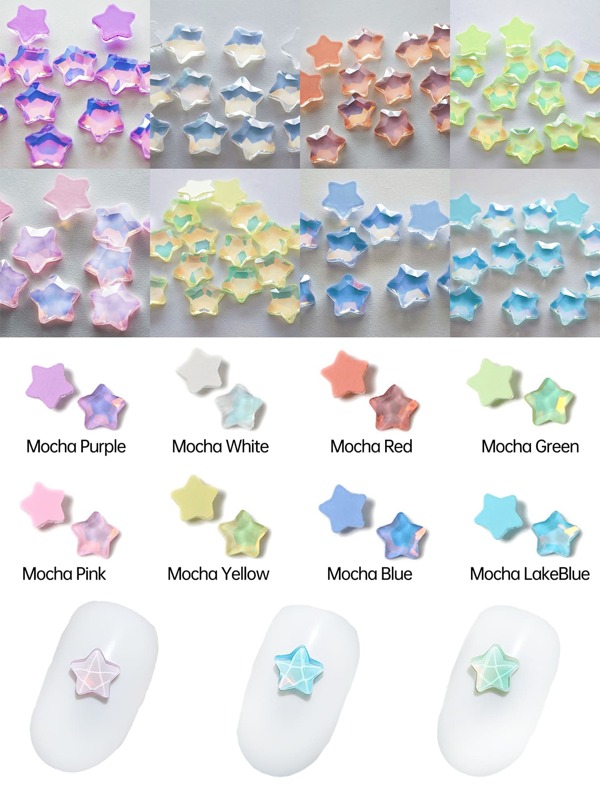 50 Pcs/Pack, Mocha Color Five-Pointed Star Shape Flat Bottom Nail Art Diamonds, 6mm Small Size, Glass Material, 8 Light Color Series To Choose From, Shiny Water Ripples, Randomly Mixed, Starfish Shape, Summer Theme, Cute Solid Color Simple Style, Suitable Nail Salon Or Holiday DIY Accessories Nail Charms Nail Gems Nail Supplies