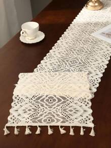 1pc Beige Lace Tassel Table Runner, Suitable For Home Decorations Such As Dining Table, TV Cabinet, Coffee Table, Etc. - Multicolor - View 26