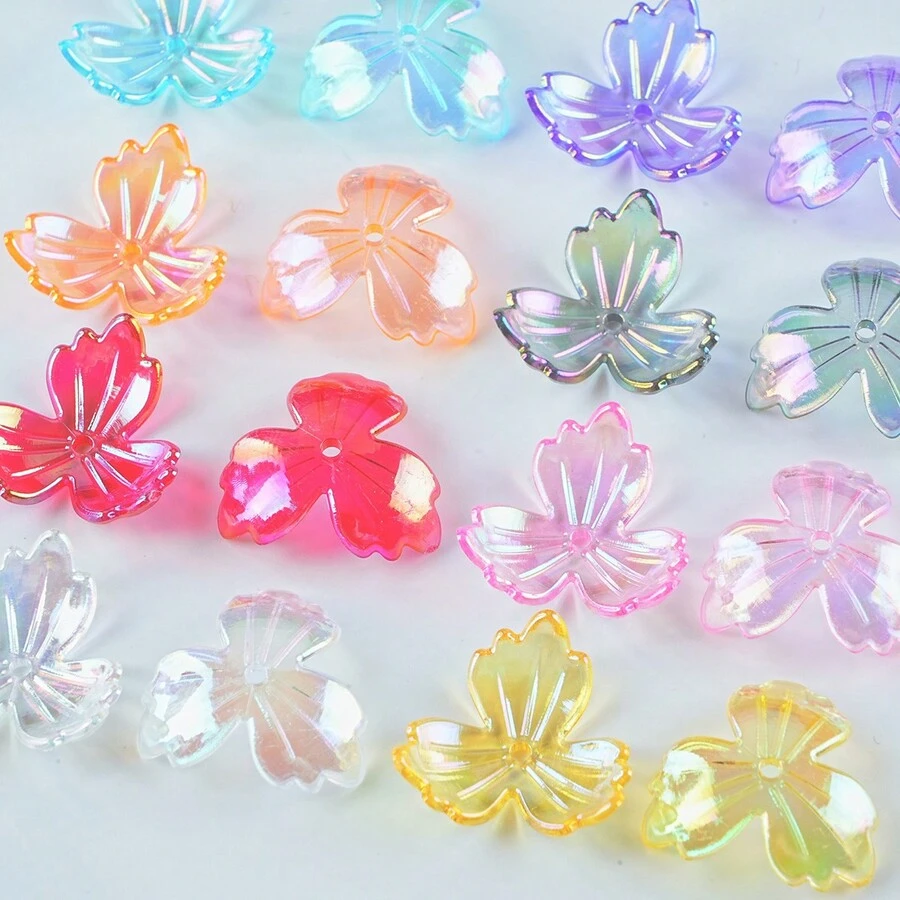 20pcs Transparent Triangular Flower Calyx With AB Color Petals DIY Hairpin & Headgear Material Jewelry Accessories Loose Beads - Transparent AB Color Three-pointed Clover - View 1