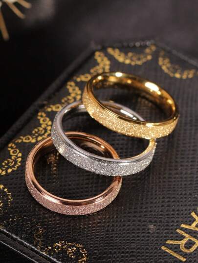 1pc Simple Style Matte Surface Ring, 4mm Width Stainless Steel Ring In Gold, Suitable For Everyday Wear