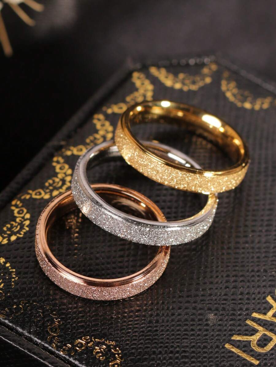 1pc Minimalist Matte Finish Ring, 4mm Wide, Stainless Steel In Gold, Silver, Rose Gold, Suitable For Everyday Wear - Silver - View 1