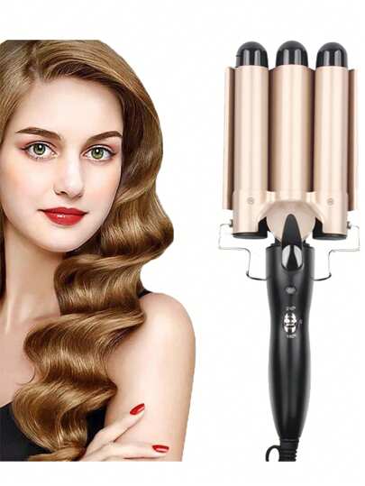 1 Pc 22mm Hair Crimper Temperature Adjustable,  3 Barrels Hair Curling Iron, Ceramic Tourmaline Fast Heating Hair Curling Iron For Water Ripple Crimping, Egg Rolls, Straightening, Curling