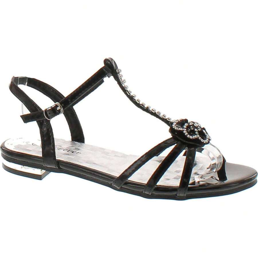 Womens Open Toe Flat Wedding Party Dress Sandal Shoes - 黑色 - 查看 1