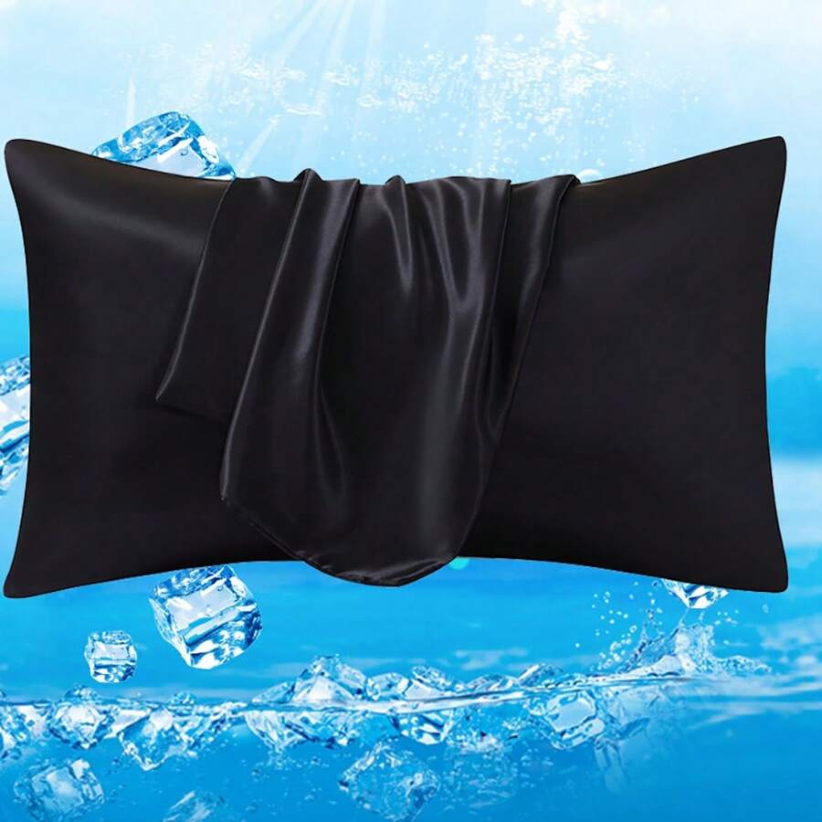 1pc Satin Smooth Cooling Pillowcase (No Pillow Included), Soft And Breathable Solid Color Pillow Cover, For Men And Women, A Gift For Him Or Her, Protecting Hair And Skin,  Silk Pillowcase Cover For Bedroom Sofa Home Decoration