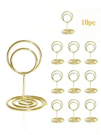 10入組金色小桌架，適用於婚禮、畢業典禮、餐廳、家居裝飾、辦公室備忘錄，小桌架、金色圓圈菜單卡座、卡片座筆記座桌面卡片信息座非常適合婚禮、生日、週年慶、派對、DIY桌卡座、鋼絲照片架、桌面相框、桌面裝飾