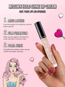 Misslyn 3 piezas, CREMA LABIAL HOLO SHINE, brillo de labios, set de maquillaje de labios de glaseado de agua. Coletero como regalo. No pegajoso, alto brillo, acabados en crema y perla, color altamente pigmentado y brillo instantáneo, brillante, labial sin peso y acabado no pegajoso