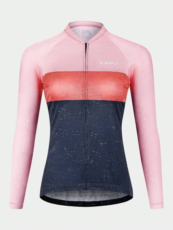 Maglia a maniche lunghe per ciclismo da donna INBIKE, realizzata in poliestere e spandex, traspirante, antiscivolo, con zip liscia, adatta per ciclismo, allenamento, escursionismo, attività all'aperto in primavera/autunno