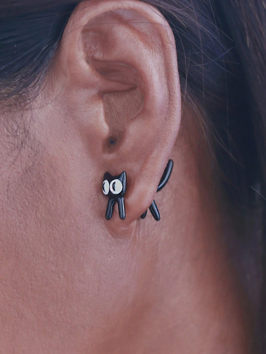 Bông tai thiết kế mèo - màu đen - Xem 1