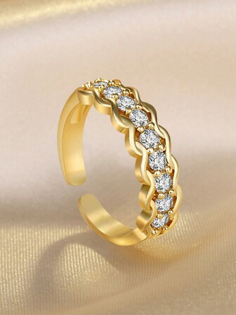 1件時尚個性化輕奢精緻可調節空心鑲嵌鑽石戒指